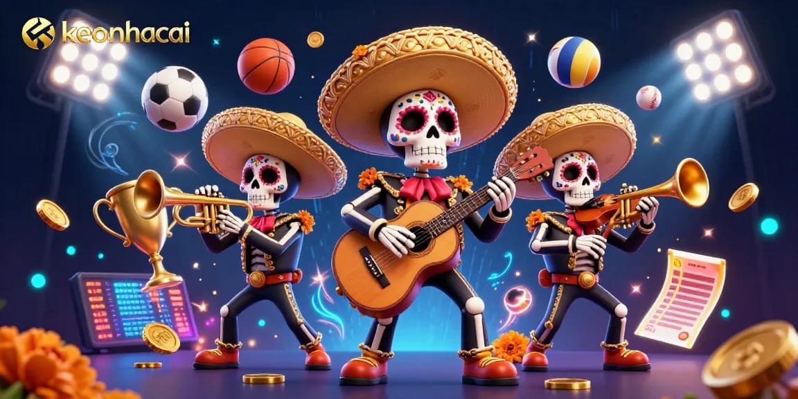 Experience keonhacai excitement with a vibrant scene of mariachi characters celebrating sports betting.