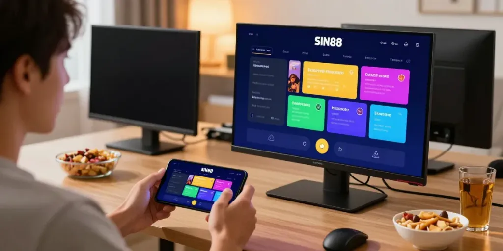 Engaging online gaming on http://sin88-onl.com/ in a vibrant living room setting.