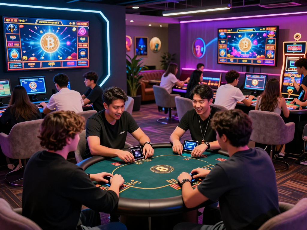 Engaging players at a crypto casino, showcasing vibrant games and digital interactions.