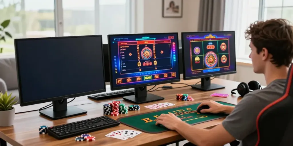 Online gaming session featuring casinos not on GamStop with vibrant visuals and gaming elements.