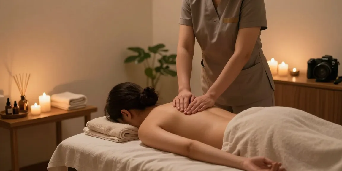 Professional therapist providing 부천출장안마 in a serene massage room, emphasizing relaxation and healing.