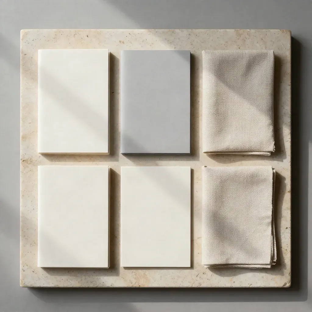 Closed ISA growth plan folio with matching sleeves and a folded linen swatch on travertine.