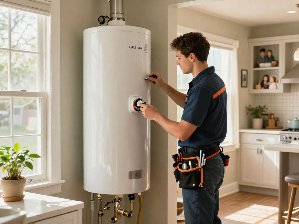 Water heater replacement Fort Worth service by a professional plumber in a cozy home.