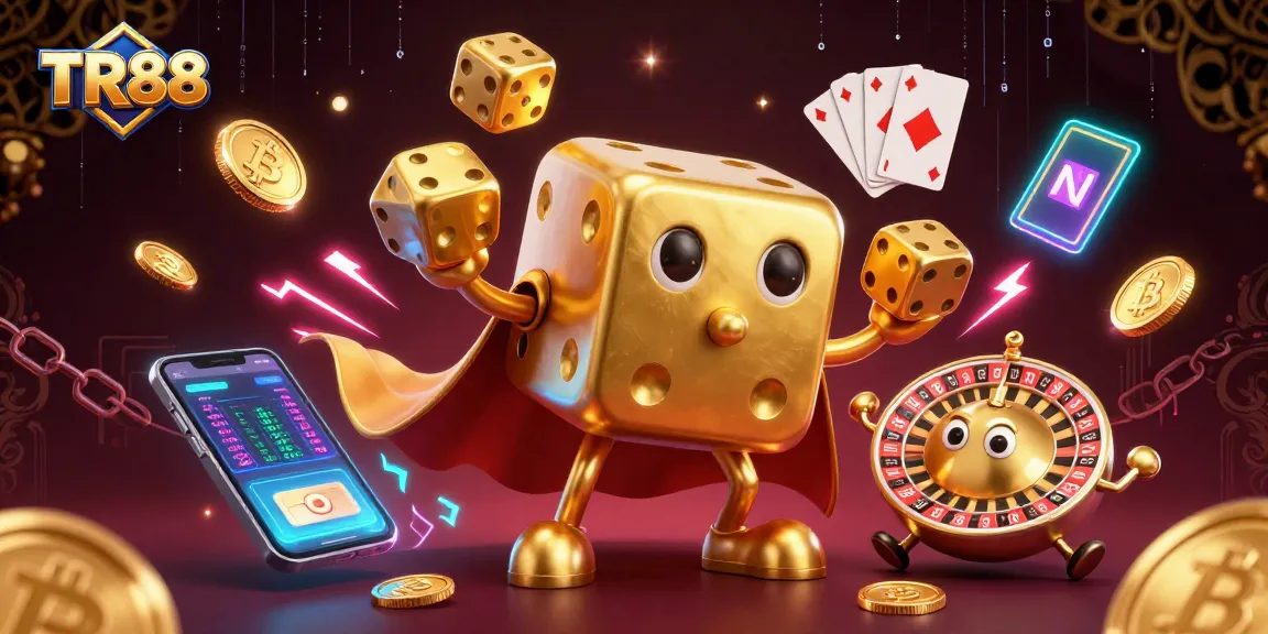 TR88 offers dynamic casino experiences with a vibrant 3D rendering of gaming elements and characters.