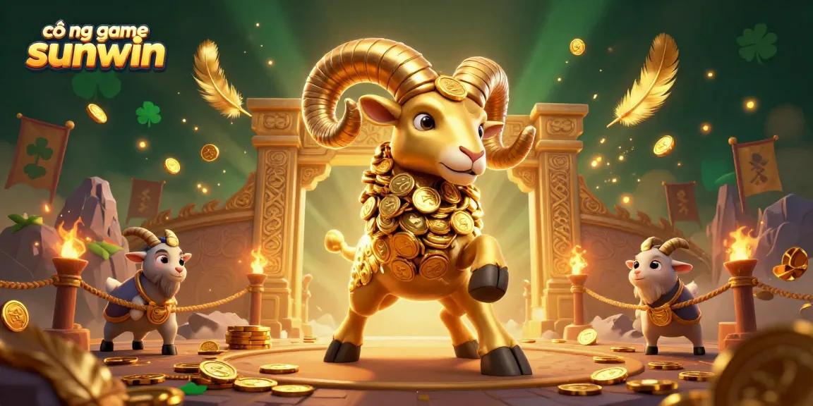 Experience the excitement of cổng game sunwin, with dynamic action featuring a golden ram charging through a vibrant casino arena.